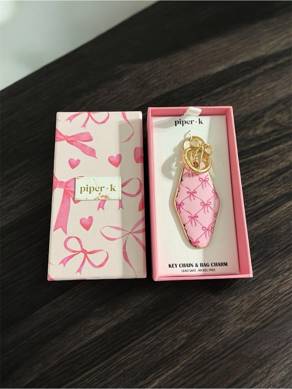 Piper K Gold Pink Bows Bag Charm